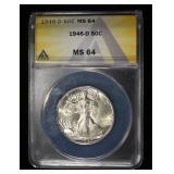 1946-D WALKING LIBERTY HALF DOLLAR ANACS MS-64
