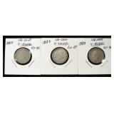 (3) 1883 'V' NICKELS NO CENTS