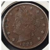 1884 'V' NICKEL VF/XF