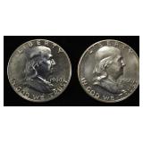 (2) 1960 90% SILVER FRANKLIN HALF DOLLARS PROOF BU