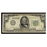 1928A $50 FEDERAL RESERVE NOTE REDEEMABLE IN GOLD