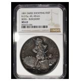 1891 SWISS SHOOTING FEST SILVER BERN NGC MS-63