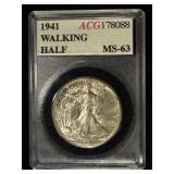 1941 WALKING LIBERTY HALF ACG CH BU