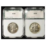 1940 & 1941 WALKING LIBERTY HALVES PCI AU58 & 55