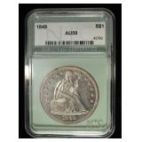 1849 SEATED LIBERTY DOLLAR NTC AU/BU