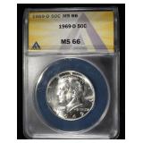 1969-D KENNEDY HALF DOLLAR ANACS MS66