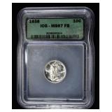1938 MERCURY DIME ICG SUPERB GEM BU FULL BANDS