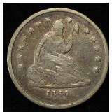 1840-O NO DRAPERY SEATED LIBERTY QUARTER FINE