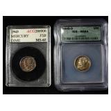 1943 ACG GEM BU FB, 45-D ICG CH/GEM BU MERC. DIMES