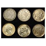 MIXED NICKEL LOT, LIBERTY, BUFFALO, JEFFERSON