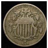 1866 SHIELD NICKEL FINE