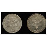(2) 1853 3 CENT PIECES SILVER