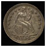 1854 SEATED LIBERTY DIME XF