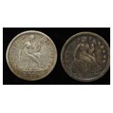 1853 & 1889 SEATED LIBERTY DIMES VF/XF