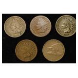 (4) INDIAN CENTS, (1) FLYING EAGLE