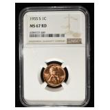 1955-S WHEAT CENT NGC MS67 RD