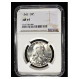 1961 FRANKLIN HALF DOLLAR NGC MS64