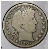 1901-S BARBER HALF DOLLAR VG