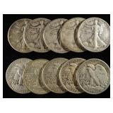 (10) 90% SILVER WALKING LIBERTY HALF DOLLARS