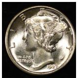 1929-D MERCURY DIME GEM BU FSB