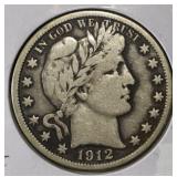 1912-S BARBER HALF DOLLAR VF