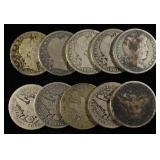 (10) 90% SILVER BARBER HALF DOLLARS
