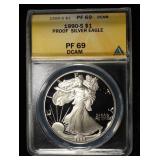 1990-S AMERICAN SILVER EAGLE ANACS PF69 DCAM