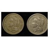 1866 & 1873 3 CENT NICKELS VG-F