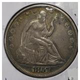 1857 LIBERTY SEATED HALF DOLLAR AU
