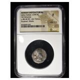D.44 BC JULIUS CAESAR, AR DENARIUS NGC F EDGE BEND