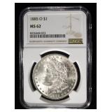 1885-O MORGAN DOLLAR NGC MS62