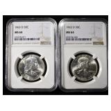 (2) 1963-D FRANKLIN HALF DOLLARS NGC MS64