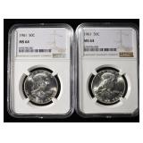 (2) 1961 FRANKLIN HALF DOLLARS NGC MS64