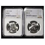 (2) 1961-D FRANKLIN HALF DOLLARS NGC MS64