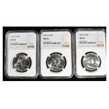 1963-D & (2) 1961-D FRANKLIN 50C NGC MS64