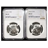 (2) 1961-D FRANKLIN HALF DOLLAR NGC MS64