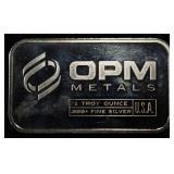 OPM METALS 1 OZ 0.999 SILVER BAR