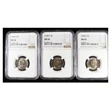 (3) 1948-S JEFFERSON NICKELS NGC MS66
