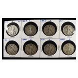 (8) WALKING LIBERTY HALF DOLLARS