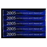 (5) 2005 US MINT PROOF SETS