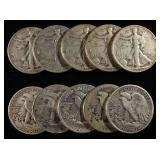 (10) 90% SILVER WALKING LIBERTY HALF DOLLARS