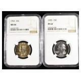 1953, 1955 WASHINGTON QUARTERS NGC MS66 & PF67