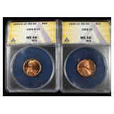 1954-D & 1955 WHEAT CENTS ANACS MS66 RED