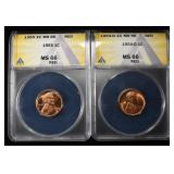 1954-D & 1955 WHEAT CENT ANACS MS66 RED