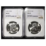 (2) 1961-D FRANKLIN HALF DOLLARS NGC MS64