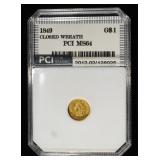 1849 $1 GOLD TYPE 1 PCI GEM BU CLOSED WREATH