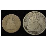 1858 25C & 1875 50C LIBERTY SEATED COINS
