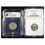 (2) GRADED BUFFALO NICKELS
