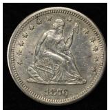 1876-S LIBERTY SEATED QUARTER CH AU
