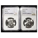 (2) 1961-D FRANKLIN HALF DOLLAR NGC MS64